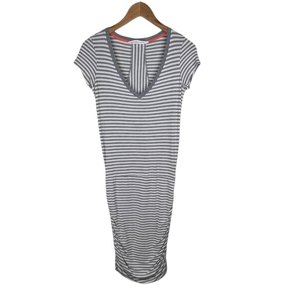 Athleta Dress Striped Topanga V Neck Ruched Side Casual T Shirt Gray Size XXS - Picture 1 of 6